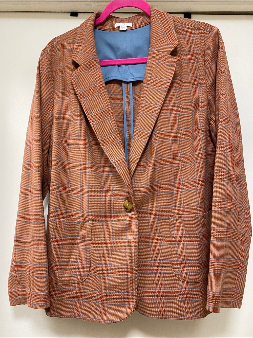 J. Jill Orange Plaid Single-Button Blazer